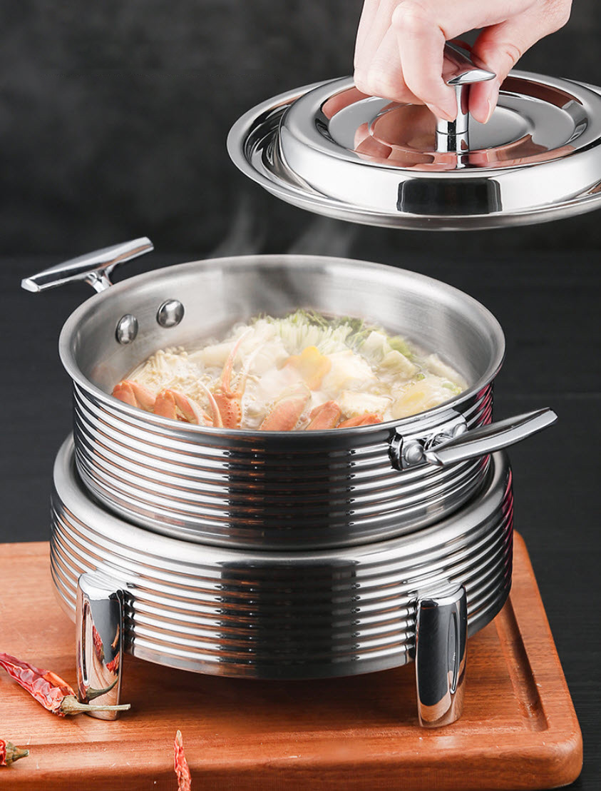 Nồi lẩu kèm bếp cồn inox 304 size 14-28cm OEM ZK001