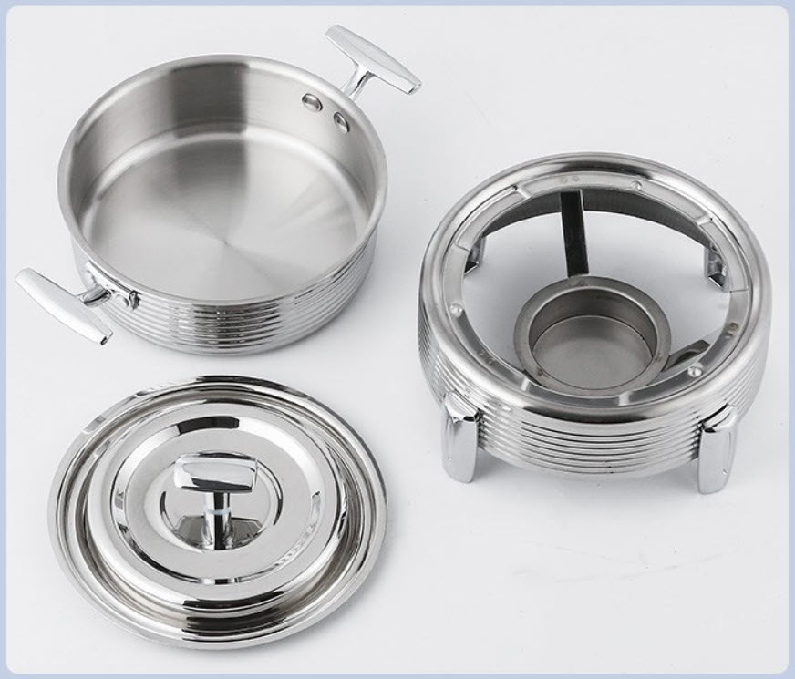 Nồi lẩu kèm bếp cồn inox 304 size 14-28cm OEM ZK001