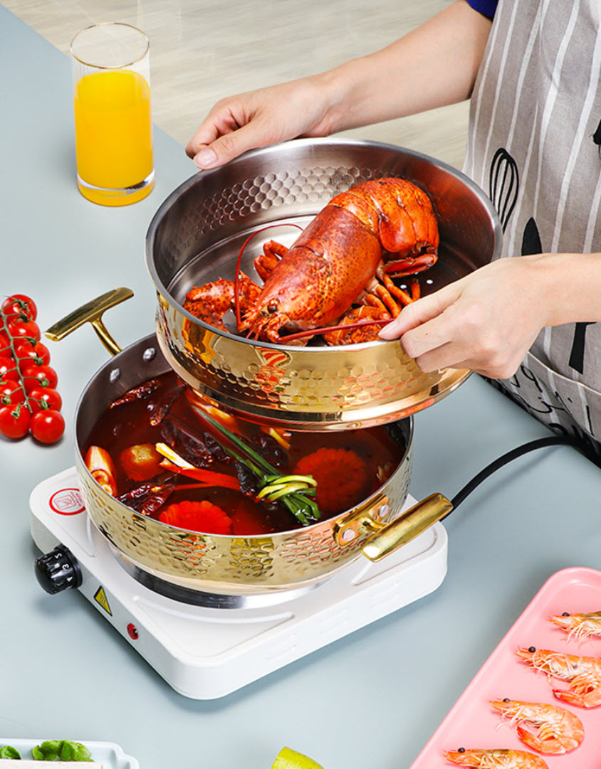 Nồi lẩu inox kèm xửng hấp inox 3 lớp size 18-30cm OEM ZK015