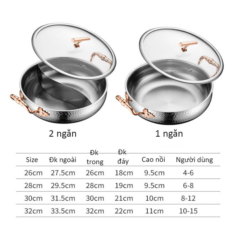 Nồi lẩu inox 304 vân búa hoa văn 3 lớp OEM Q0211