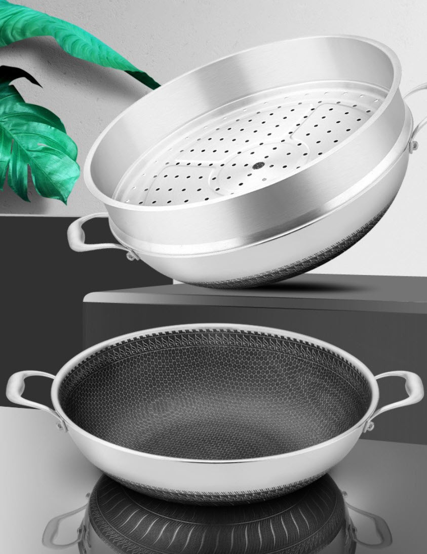 Chảo inox y tế 316 đáy bầu chống dính tổ ong OEM ZJSR1