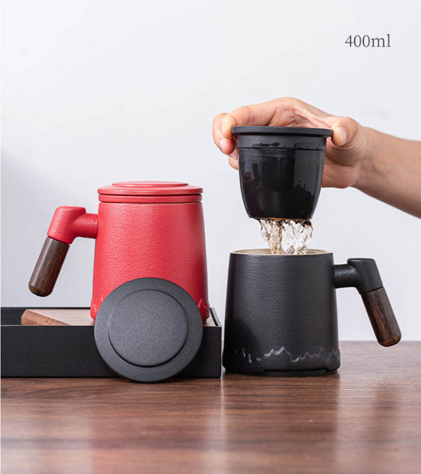 Ly pha trà có lõi lọc bằng gốm sứ có nắp 400ml SB01