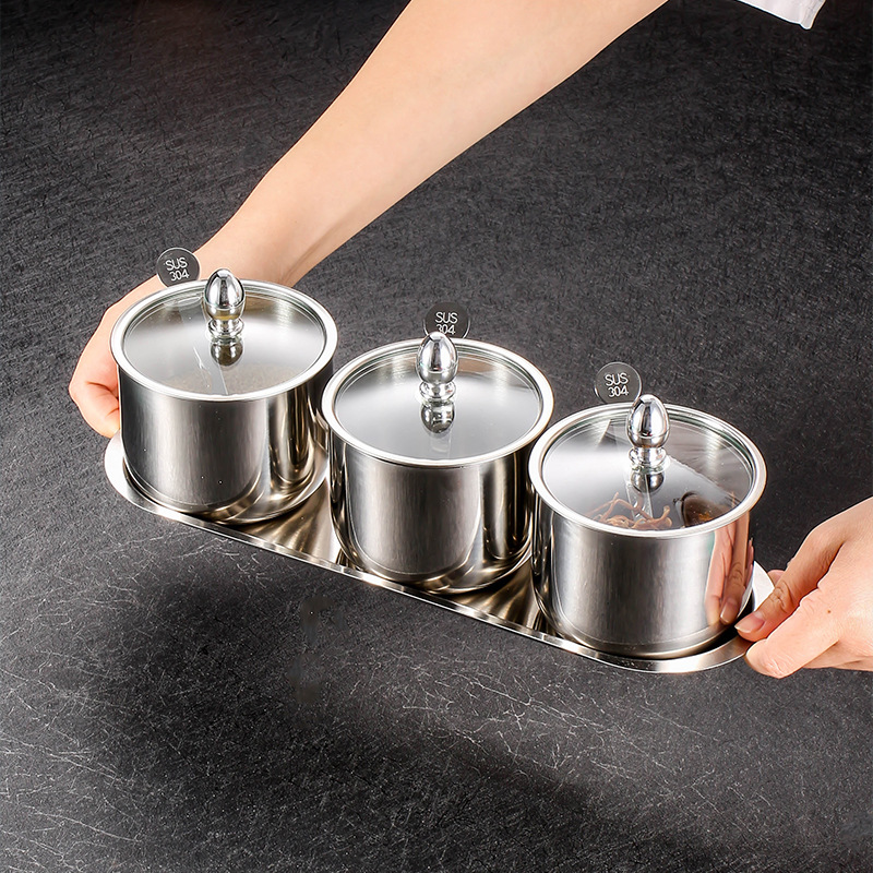Bộ đựng gia vị 3 ngăn kèm khay inox 304 OEM JMC6589