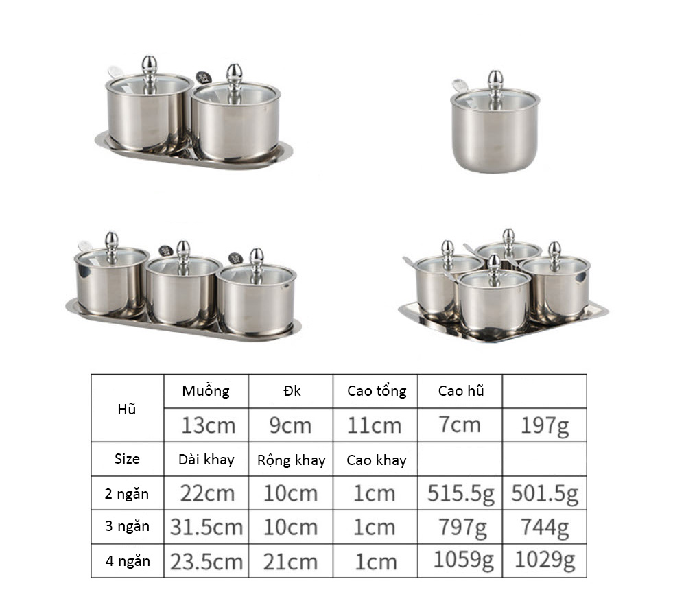 Bộ đựng gia vị 3 ngăn kèm khay inox 304 OEM JMC6589