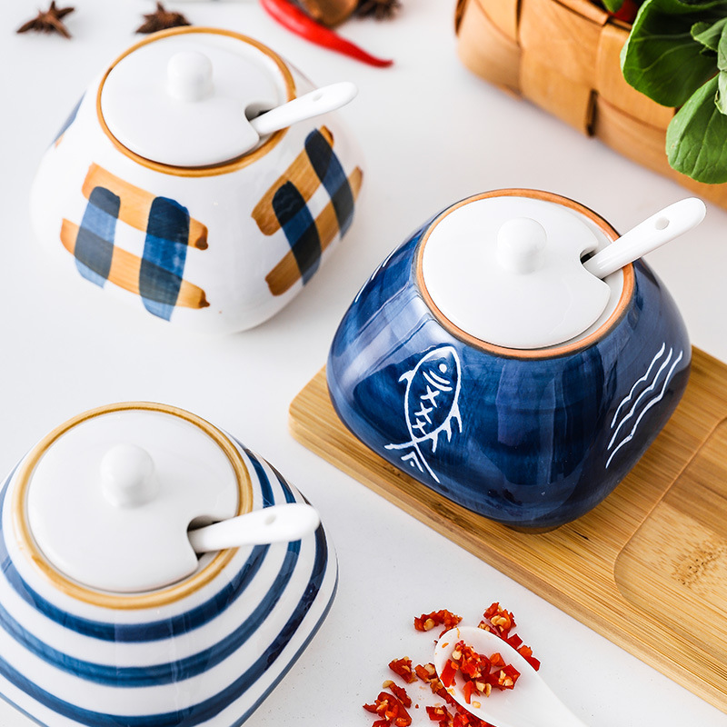 Bộ đựng gia vị 3 ngăn retro sứ ceramics OEM GY001