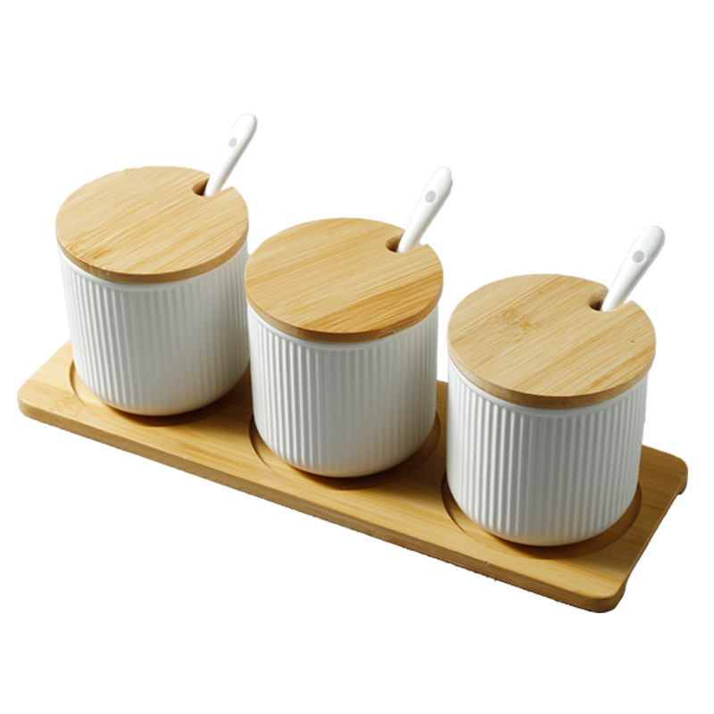 Bộ đựng gia vị 3 ngăn vân sọc sứ ceramics OEM GY004