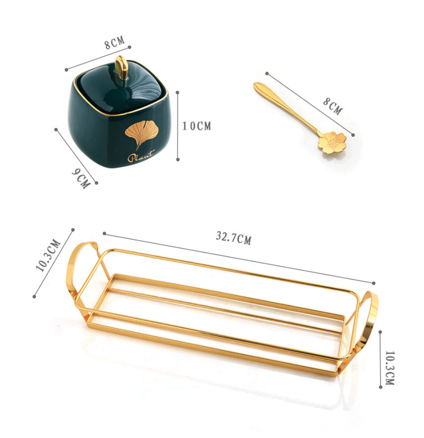 Bộ đựng gia vị 3 ngăn phủ men khay thép mạ vàng OEM GY005