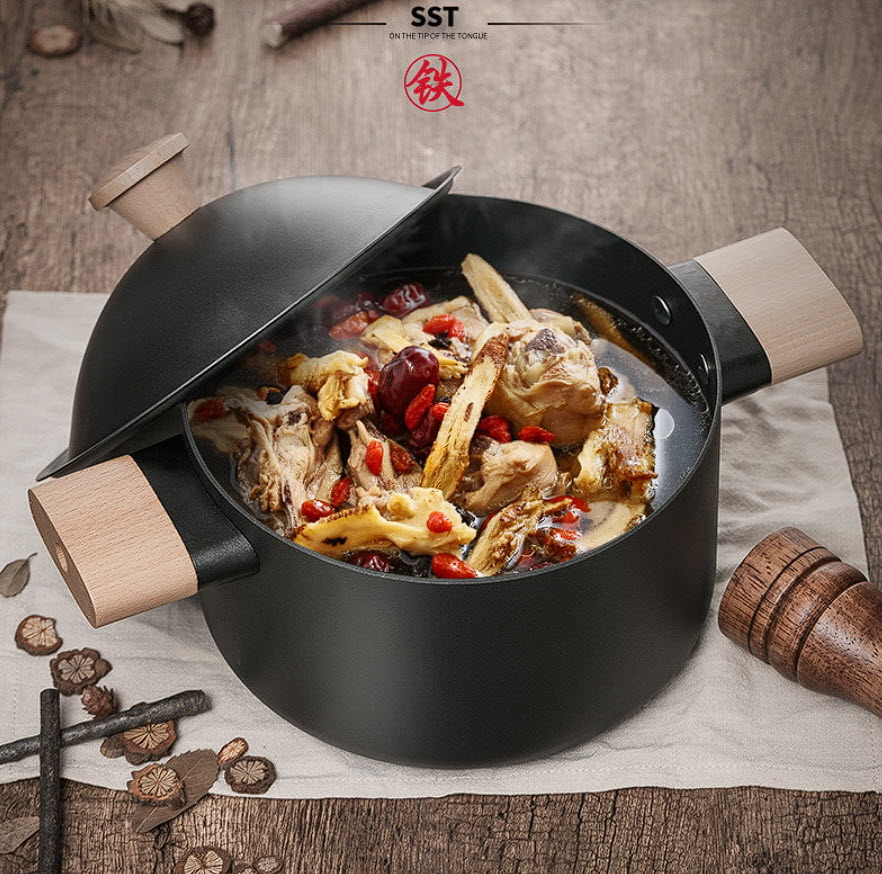 Nồi soup 22cm thép tinh luyện carbon chống dính OEM SST0709
