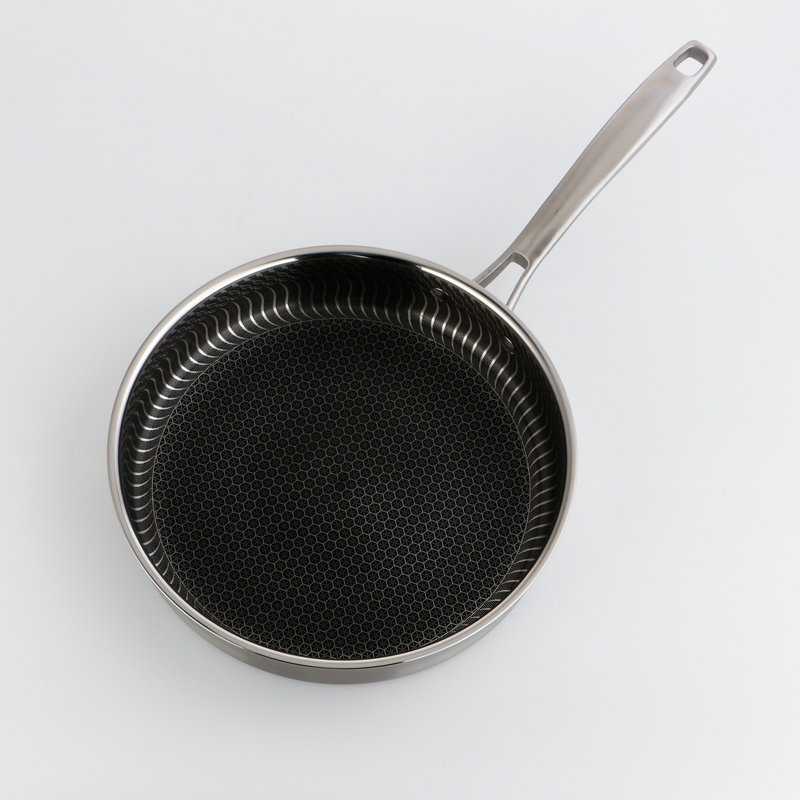 Chảo inox 304 đáy bằng 26-28cm chống dính tổ ong 5 lớp OEM CI002