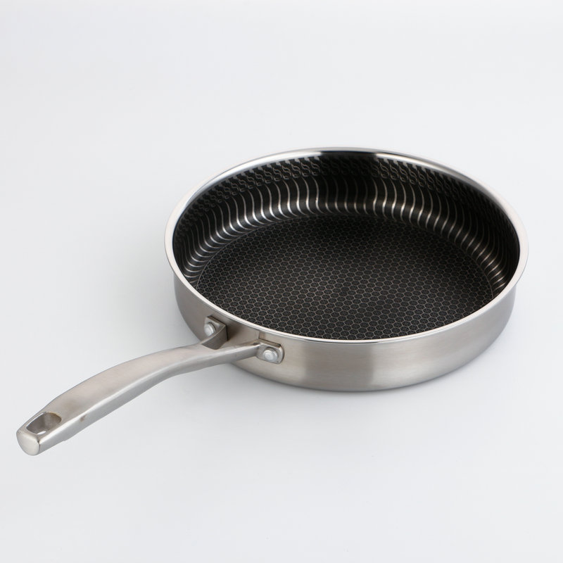 Chảo inox 304 đáy bằng 26-28cm chống dính tổ ong 5 lớp OEM CI002