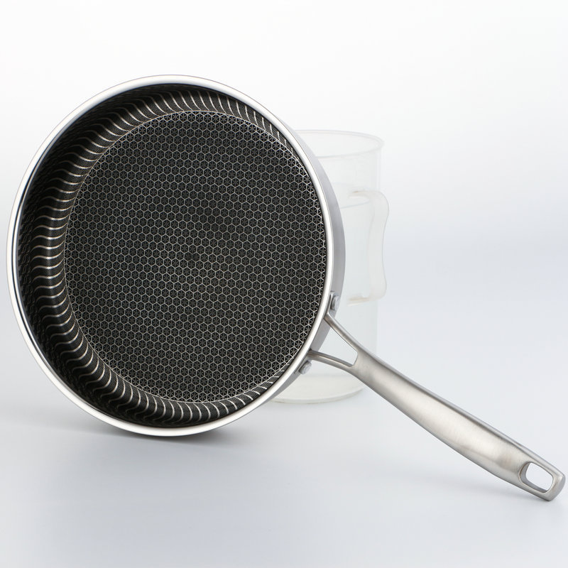 Chảo inox 304 đáy bằng 26-28cm chống dính tổ ong 5 lớp OEM CI002