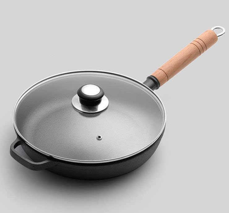 Chảo gang đáy bằng tay cầm gỗ 23-29cm OEM JG26