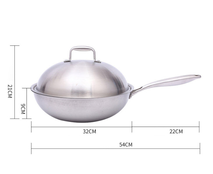 Chảo bầu inox 304 size 32cm thiết kế 3 lớp OEM YT32304