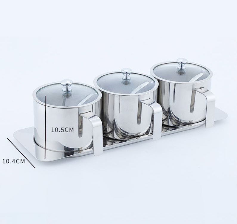 Bộ đựng gia vị 3 ngăn inox 304 có tay cầm OEM KAI01