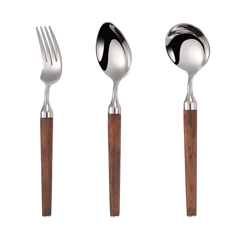 Bộ muỗng ăn muỗng soup nĩa ăn inox 304 cán gỗ OEM JAH16