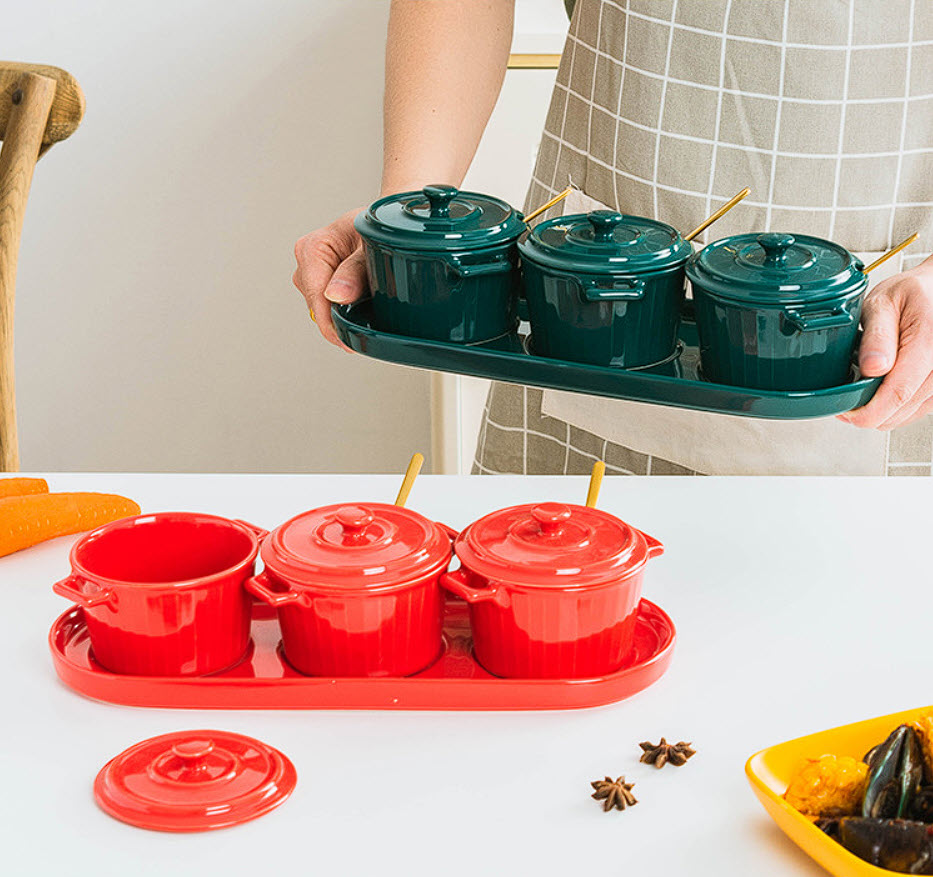 Bộ đựng gia vị 3 ngăn sứ ceramic OEM PMT01