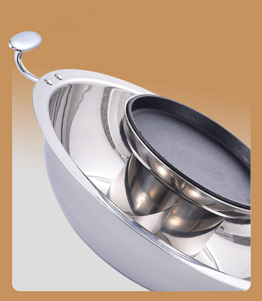 Nồi lẩu 2 ngăn inox 304 kèm vỉ nướng gang OEM DF03
