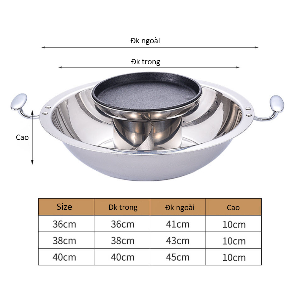 Nồi lẩu 2 ngăn inox 304 kèm vỉ nướng gang OEM DF03
