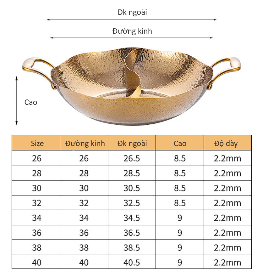 Nồi lẩu 2 ngăn inox 304 cao cấp size 26-40cm OEM DF05