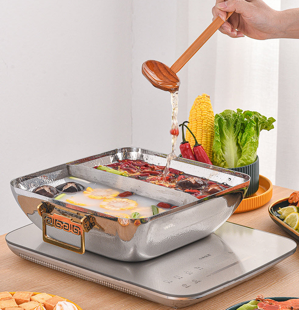 Nồi lẩu 2 ngăn inox 304 cao cấp size 30cm OEM DF06