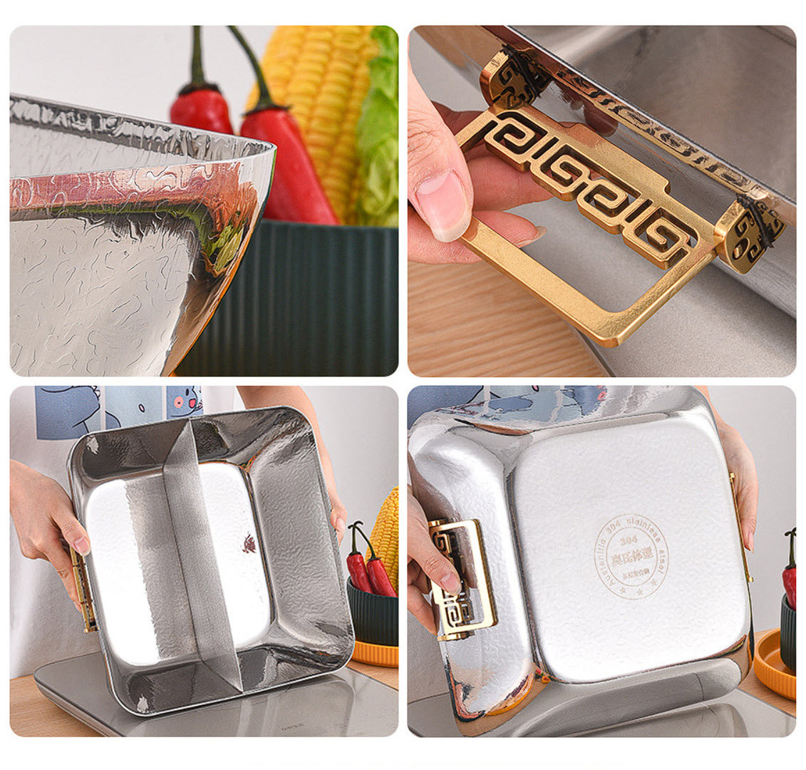 Nồi lẩu 2 ngăn inox 304 cao cấp size 30cm OEM DF06