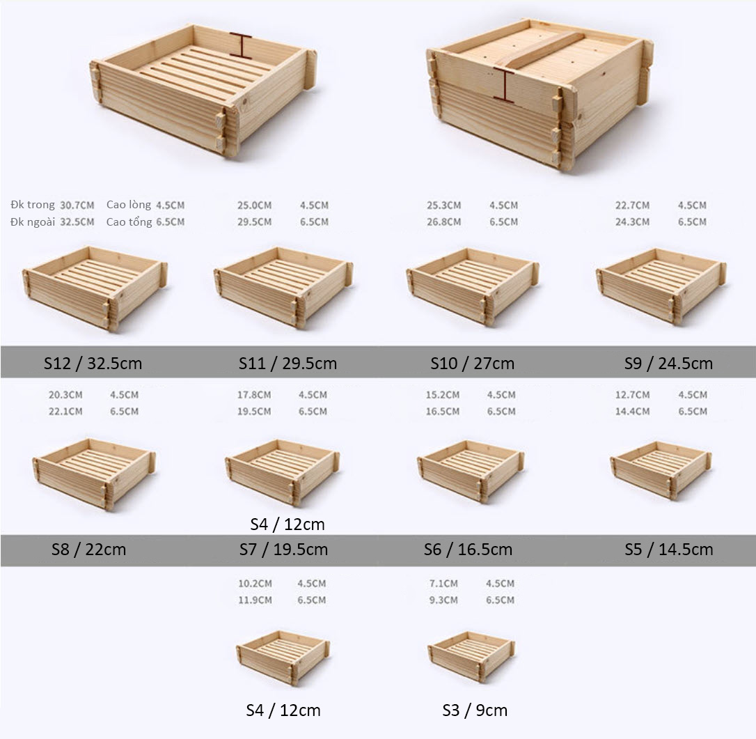 Xửng hấp dimsum há cảo bánh bao gỗ Thông OEM GB008
