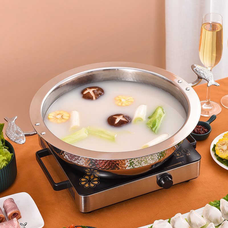 Nồi lẩu 2 ngăn mạ vàng inox 304 size 26-34cm OEM DF08