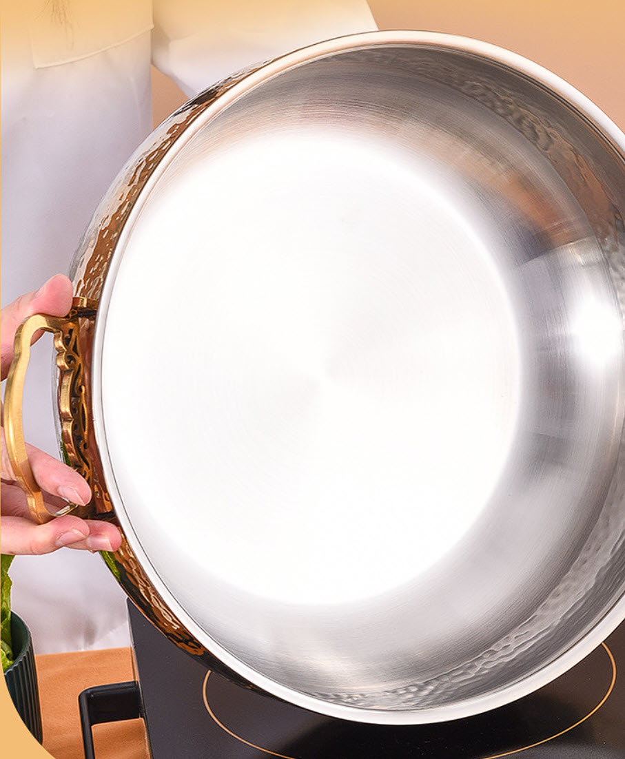 Nồi lẩu mạ vàng inox 304 size 26-32cm OEM DF09