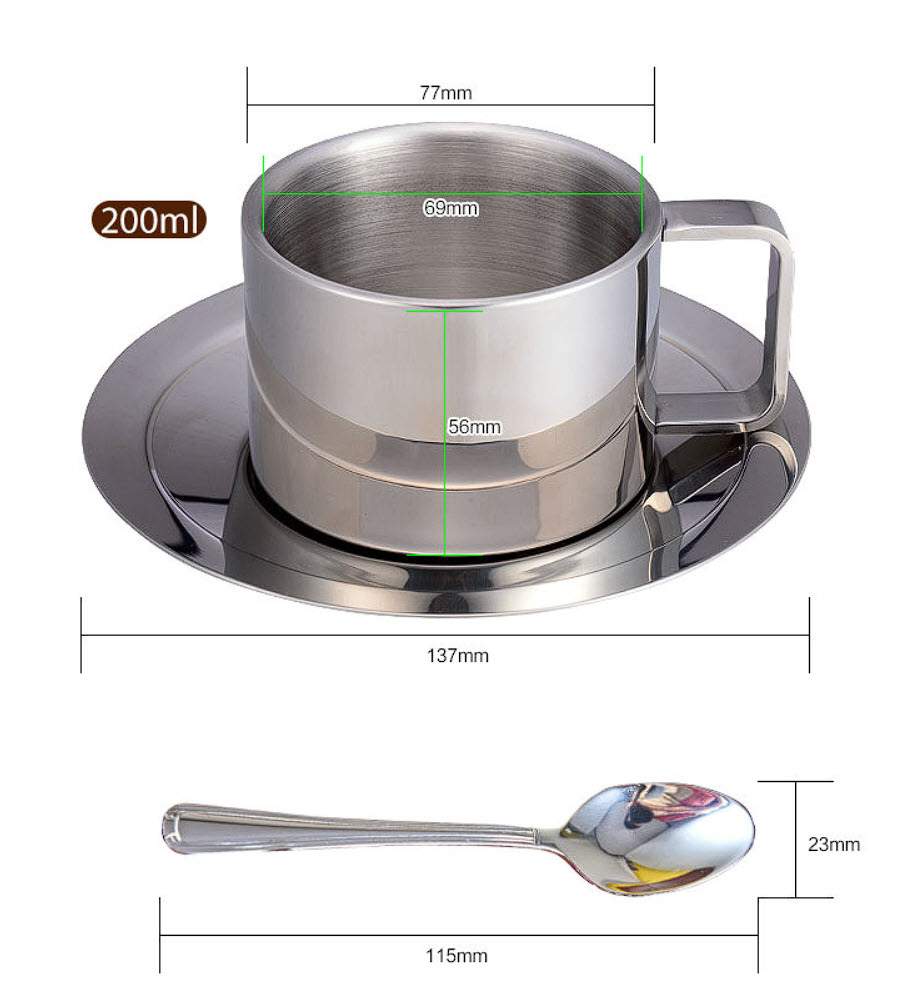 Ly cà phê ly trà sữa nóng 200ml 2 lớp inox 304 OEM XHS16