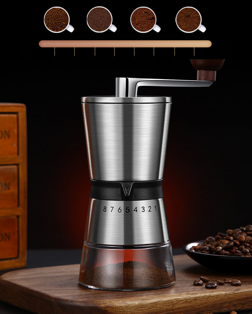 Xay cafe cầm tay 8 cấp độ mịn hạt Bomans BOM03