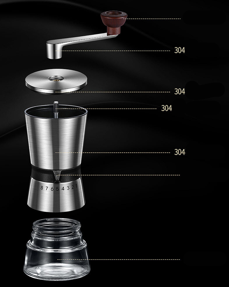 Xay cafe cầm tay 8 cấp độ mịn hạt Bomans BOM03