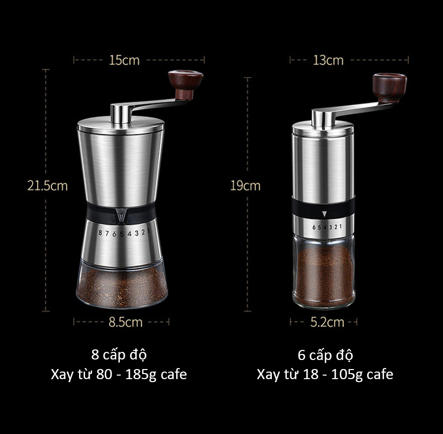 Xay cafe cầm tay 8 cấp độ mịn hạt Bomans BOM03