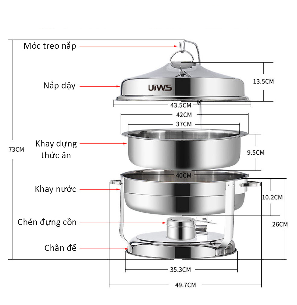 Nồi hâm nóng buffet 9L dùng cồn inox 304 OEM YGCL11