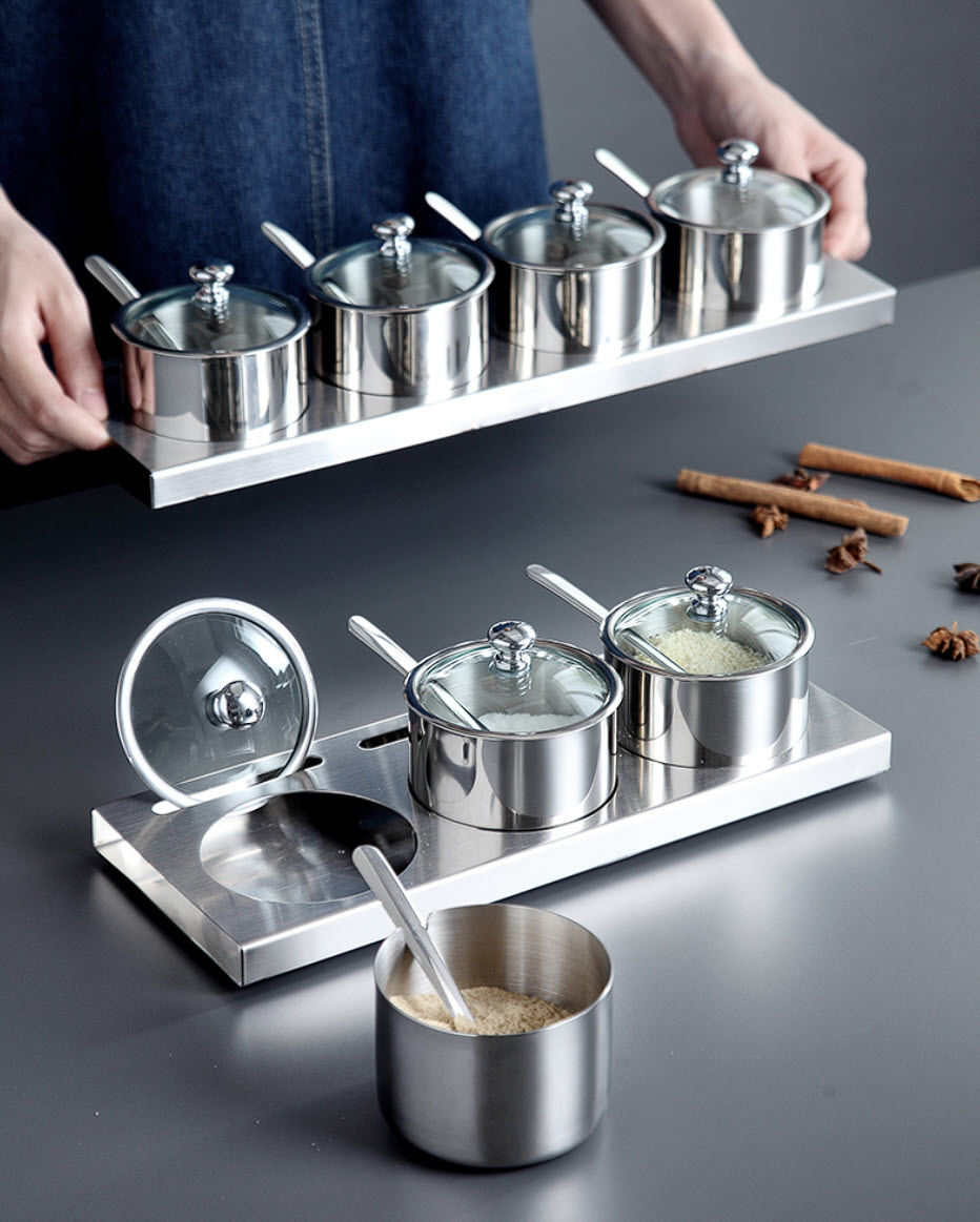 Bộ đựng gia vị 4 ngăn cao cấp inox 304 Onlycook WG8112