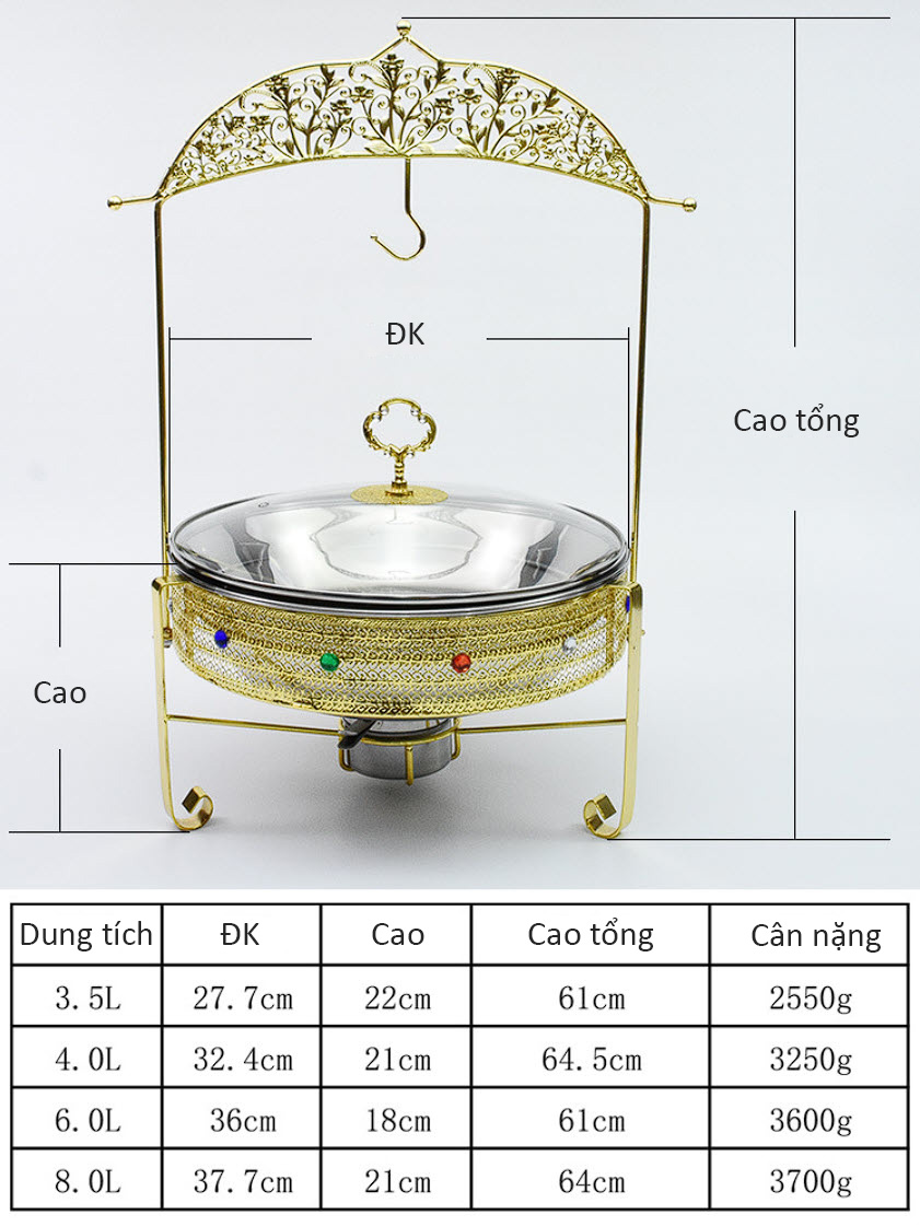Nồi hâm nóng buffet 8L inox 304 dùng cồn OEM YG1203